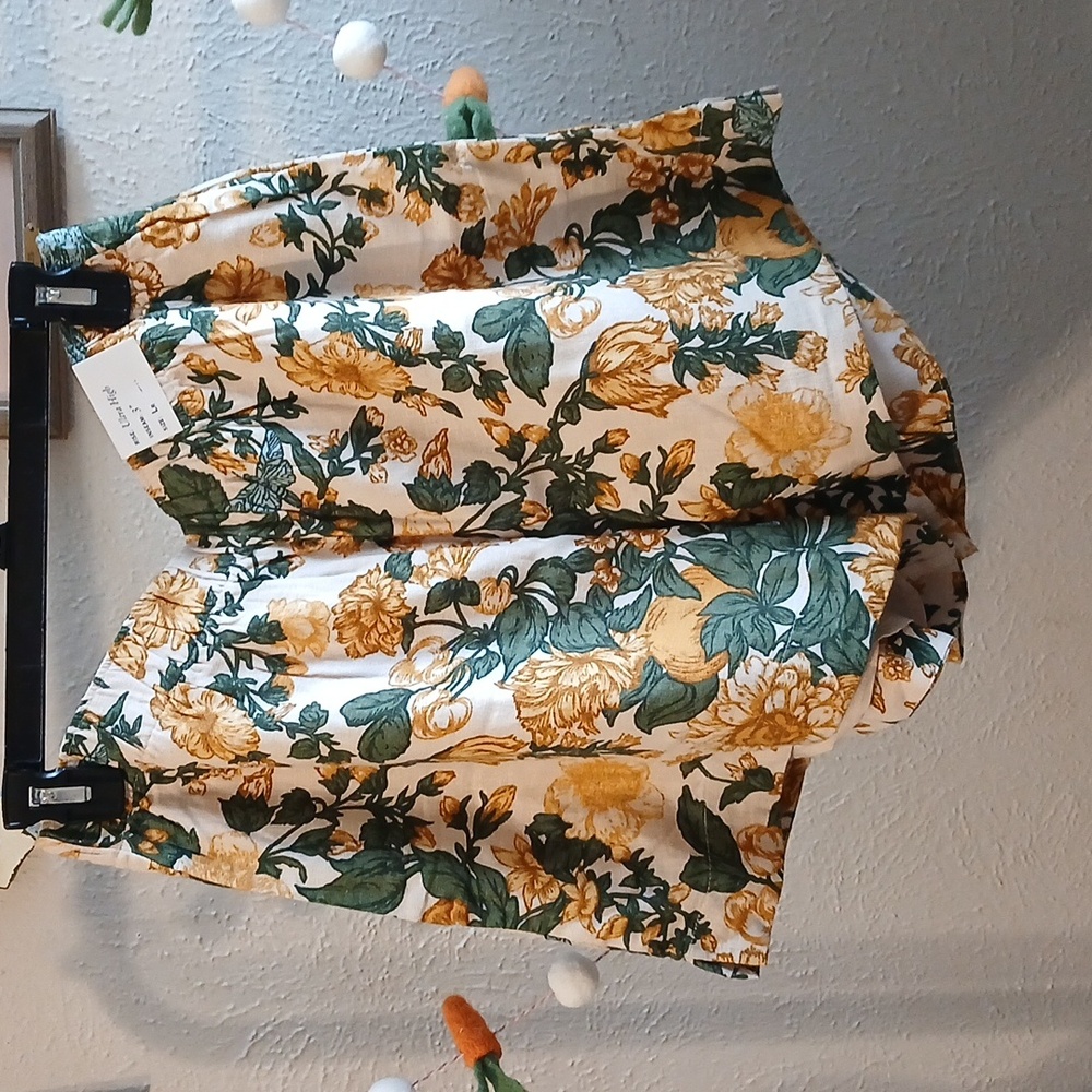 Floral Linen Shorts - Green & Yellow